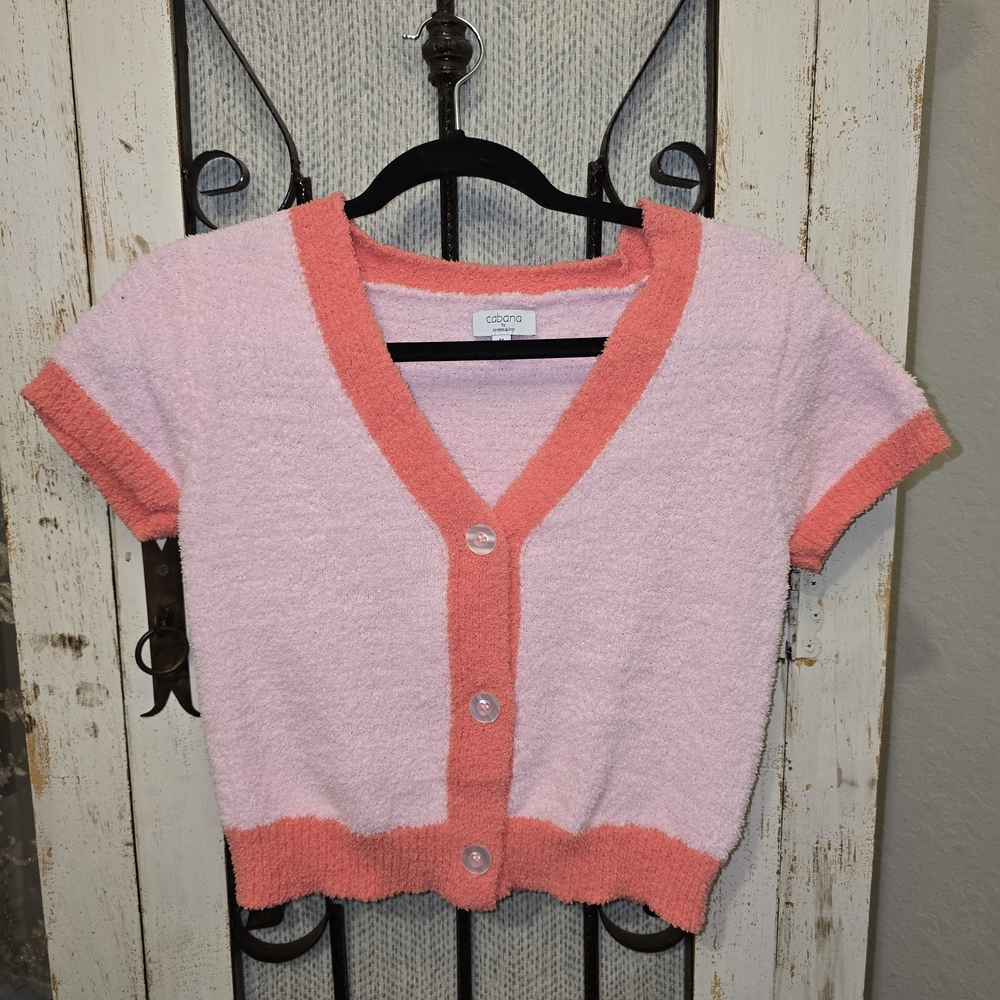 Cabana Pink and Coral Crop Cardigan - Picture 2 of 6